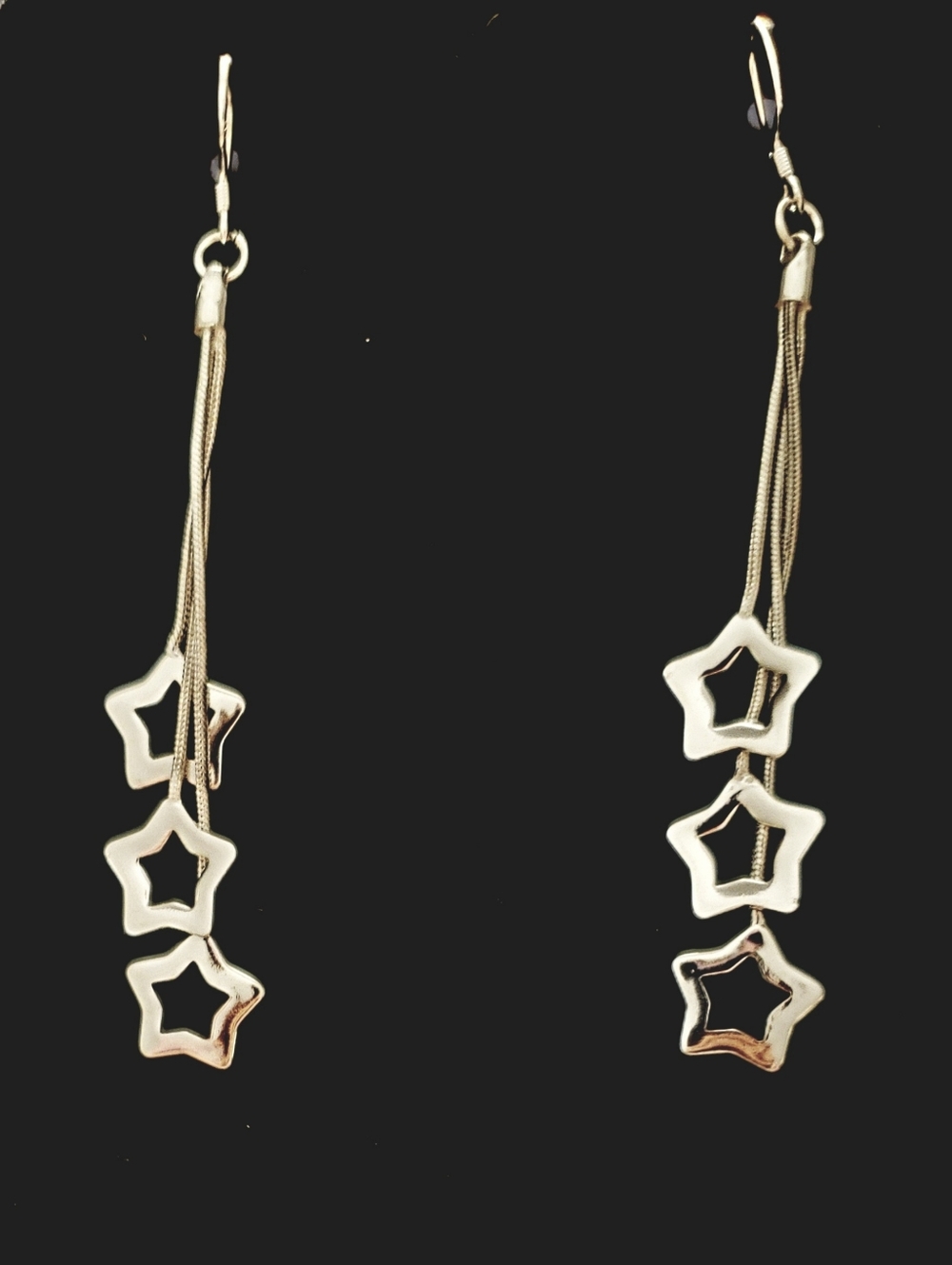 NEW Star Spangled Sterling Dangles! Three Silver Stars On 3"+ Sparkling Sterling